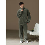 Thickened Heattech Men's Flannel Turtleneck Zipper Pajamas