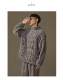 Thickened Heattech Men's Flannel Turtleneck Zipper Pajamas