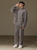 Thickened Heattech Men's Flannel Turtleneck Zipper Pajamas