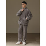 Thickened Heattech Men's Flannel Turtleneck Zipper Pajamas