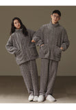 Thickened Heattech Men's Flannel Turtleneck Zipper Pajamas