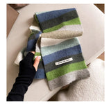 Korean Style Winter Warm Wool Scarf for Women Design Striped Elastic Knitted Scarves Female Bandana Thick Neckerchief Shawl 2024