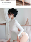 Summer sexy Dresses for Women white O neck hip-covering mid-length Satin Lace up backless sexy tight fitting long sleeved dress