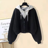 Autumn and Winter Set Women's New Korean Version Slimming Fake Two-piece Jacket Age Reducing Pleated Skirt Two-piece Set