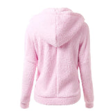 Autumn And Winter Women's Fashion Solid Colour Sweatshirt Loose Softy Hooded Plush Zip Up Jacket