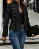 Spring Auutmn Jacket Blazer Coat Double-breasted Stand Collar Buttons Slim Long Sleeves Retro Cardigan Women Outdoor Suit Jacket