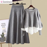 Winter Set for Women 2025 New Slimming Fake Two-piece Knitted Sweater Age Reducing Half Skirt Two-piece Set
