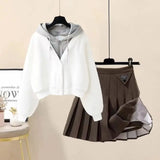 Autumn and Winter Set Women's New Korean Version Slimming Fake Two-piece Jacket Age Reducing Pleated Skirt Two-piece Set