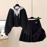 Autumn and Winter Set Women's New Korean Version Slimming Fake Two-piece Jacket Age Reducing Pleated Skirt Two-piece Set