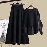 Winter Set for Women 2025 New Slimming Fake Two-piece Knitted Sweater Age Reducing Half Skirt Two-piece Set