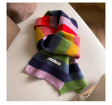 Korean Style Winter Warm Wool Scarf for Women Design Striped Elastic Knitted Scarves Female Bandana Thick Neckerchief Shawl 2024