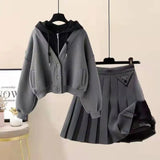 Autumn and Winter Set Women's New Korean Version Slimming Fake Two-piece Jacket Age Reducing Pleated Skirt Two-piece Set