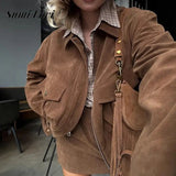 Women Causal Long Sleeve Solid 2Pc Outfits Elegant Commute Hight Street Loose Set Fashion Lapel Zip Short Coat & Mini Skirt Suit