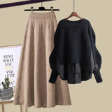 Winter Set for Women 2025 New Slimming Fake Two-piece Knitted Sweater Age Reducing Half Skirt Two-piece Set