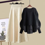 Winter Set for Women 2025 New Slimming Fake Two-piece Knitted Sweater Age Reducing Half Skirt Two-piece Set