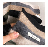 Korean Style Winter Warm Wool Scarf for Women Design Striped Elastic Knitted Scarves Female Bandana Thick Neckerchief Shawl 2024