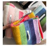 Korean Style Winter Warm Wool Scarf for Women Design Striped Elastic Knitted Scarves Female Bandana Thick Neckerchief Shawl 2024