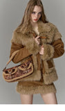 Imitation fur suit spliced short skirt two-piece suit for women winter new high-end suit European and American fashion trends