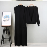 2025 New Fashionable Knitted Sweater Dress Set For Women Winter Stylish Sleeveless Long Sweater Dress Tops Two-piece Se