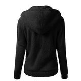 Autumn And Winter Women's Fashion Solid Colour Sweatshirt Loose Softy Hooded Plush Zip Up Jacket