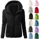 Autumn And Winter Women's Fashion Solid Colour Sweatshirt Loose Softy Hooded Plush Zip Up Jacket