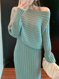 Women's Dress Sets Autumn Winter 2024 New Temperament Pullover Long Sleeve Knit Sundress Fashion Two-piece Dress Set for Women