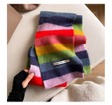 Korean Style Winter Warm Wool Scarf for Women Design Striped Elastic Knitted Scarves Female Bandana Thick Neckerchief Shawl 2024