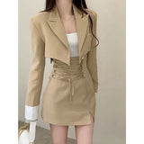 2 Piece Dress Set Women Casual Y2k Crop Tops Elegant Jacket Coats + Mini Skirts Korean Fashion Suits 2024 Spring Blazers Dress