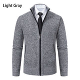 Autumn And Winter New Jersey Men's Casual Sports Coat Solid Color Stand Collar Wweater Grab Fleece Warm Zipper Cardigan