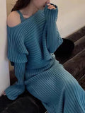 Women's Dress Sets Autumn Winter 2024 New Temperament Pullover Long Sleeve Knit Sundress Fashion Two-piece Dress Set for Women