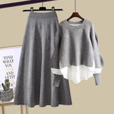 Winter Set for Women 2025 New Slimming Fake Two-piece Knitted Sweater Age Reducing Half Skirt Two-piece Set