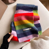 Korean Style Winter Warm Wool Scarf for Women Design Striped Elastic Knitted Scarves Female Bandana Thick Neckerchief Shawl 2024