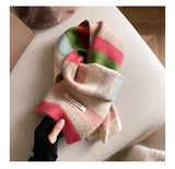 Korean Style Winter Warm Wool Scarf for Women Design Striped Elastic Knitted Scarves Female Bandana Thick Neckerchief Shawl 2024