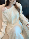 Women's Dress Sets Autumn Winter 2024 New Temperament Pullover Long Sleeve Knit Sundress Fashion Two-piece Dress Set for Women