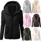 Autumn And Winter Women's Fashion Solid Colour Sweatshirt Loose Softy Hooded Plush Zip Up Jacket