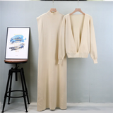 2025 New Fashionable Knitted Sweater Dress Set For Women Winter Stylish Sleeveless Long Sweater Dress Tops Two-piece Se