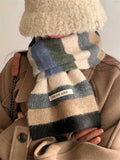 Korean Style Winter Warm Wool Scarf for Women Design Striped Elastic Knitted Scarves Female Bandana Thick Neckerchief Shawl 2024
