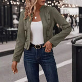 Spring Auutmn Jacket Blazer Coat Double-breasted Stand Collar Buttons Slim Long Sleeves Retro Cardigan Women Outdoor Suit Jacket