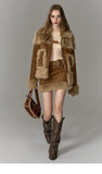 Imitation fur suit spliced short skirt two-piece suit for women winter new high-end suit European and American fashion trends
