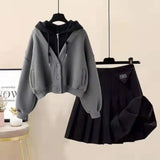 Autumn and Winter Set Women's New Korean Version Slimming Fake Two-piece Jacket Age Reducing Pleated Skirt Two-piece Set