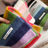 Korean Style Winter Warm Wool Scarf for Women Design Striped Elastic Knitted Scarves Female Bandana Thick Neckerchief Shawl 2024