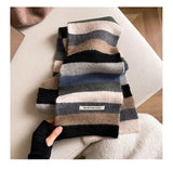 Korean Style Winter Warm Wool Scarf for Women Design Striped Elastic Knitted Scarves Female Bandana Thick Neckerchief Shawl 2024