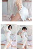 Summer sexy Dresses for Women white O neck hip-covering mid-length Satin Lace up backless sexy tight fitting long sleeved dress