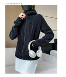 Women's Fleece Zip-Up Hoodie Jacket Warm Winter Coat Classic Solid Color Casual Outerwear with Pocket Fashion Streetwear Clothes