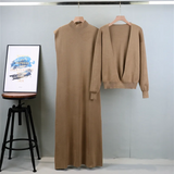 2025 New Fashionable Knitted Sweater Dress Set For Women Winter Stylish Sleeveless Long Sweater Dress Tops Two-piece Se