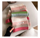 Korean Style Winter Warm Wool Scarf for Women Design Striped Elastic Knitted Scarves Female Bandana Thick Neckerchief Shawl 2024