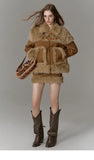 Imitation fur suit spliced short skirt two-piece suit for women winter new high-end suit European and American fashion trends