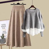 Winter Set for Women 2025 New Slimming Fake Two-piece Knitted Sweater Age Reducing Half Skirt Two-piece Set