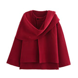Winter Female Scarf Coat Long Sleeve Knitted Asymmetric Jackets For Women Streetwear Causal Women Coats