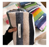 Korean Style Winter Warm Wool Scarf for Women Design Striped Elastic Knitted Scarves Female Bandana Thick Neckerchief Shawl 2024